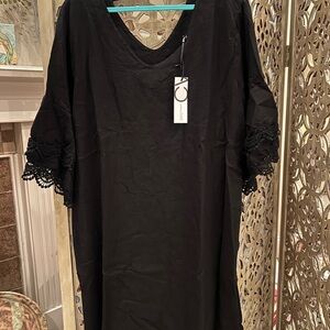 NWT CRISTINA VERGANI  Italy Linen Blend Mini Dress With Crochet Trim 2X